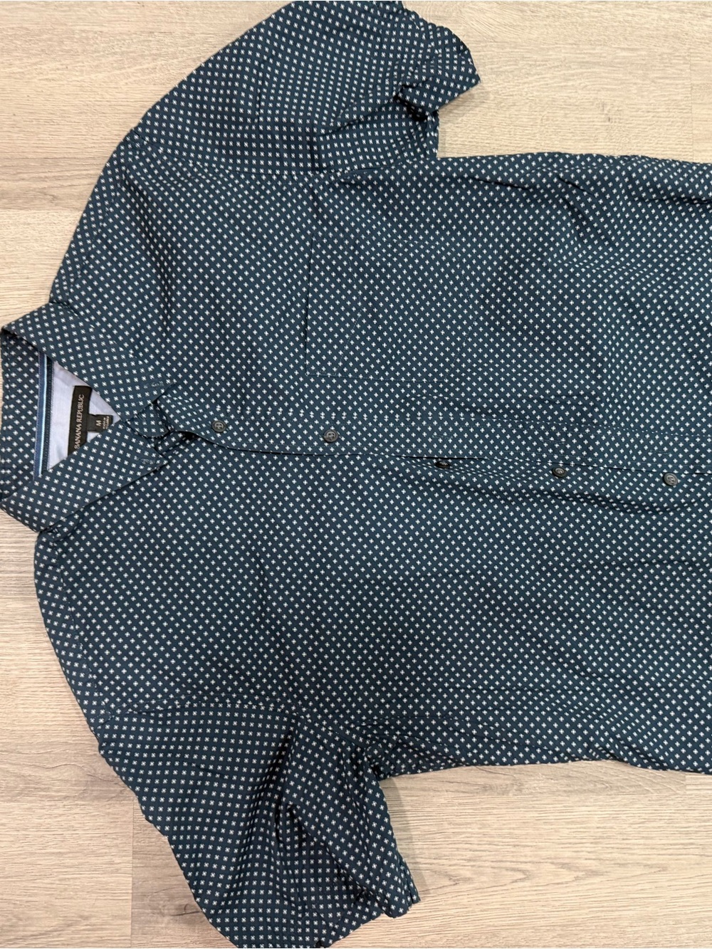 Banana Republic Navy and White Micro Dot Short-Sleeve Button-Down Shirt